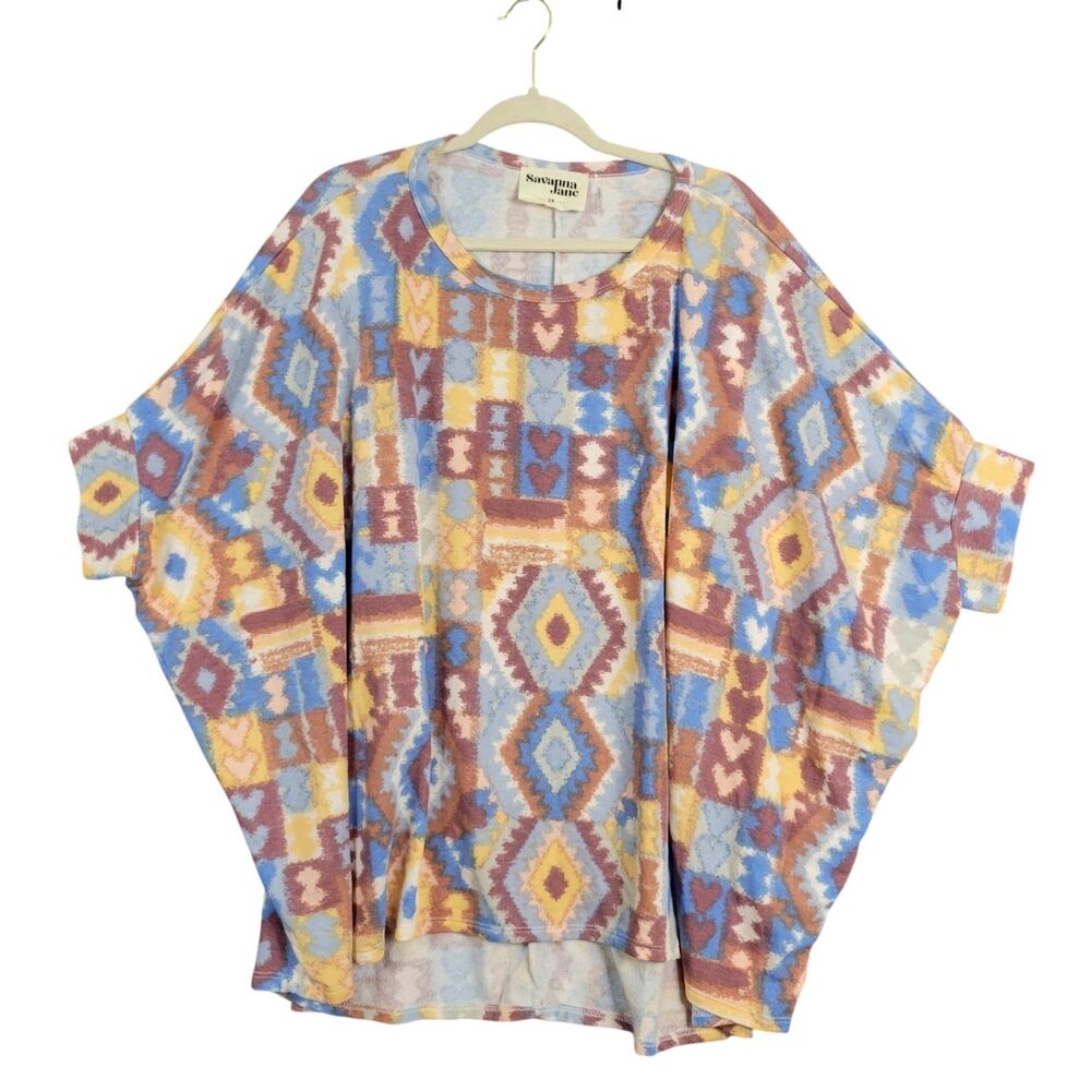 NWOT SAVANNA JANE 4403-37P Aztec Print Southwestern Batwing Dolman Top SIZE 2X